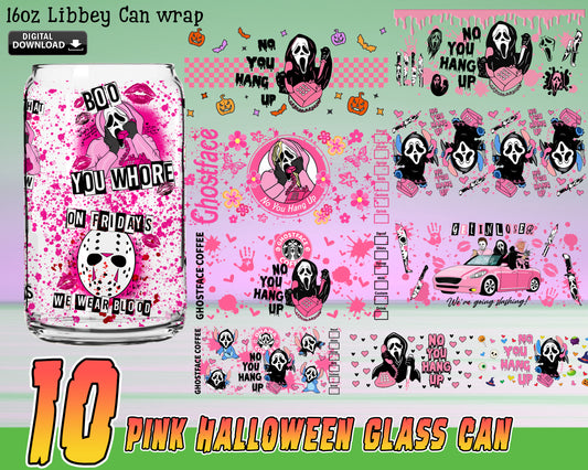10+ Pink Halloween Movie Coffee 16oz Wrap bundle PNG ,Pink halloween glass PNG , Digital Download ,Instant Download