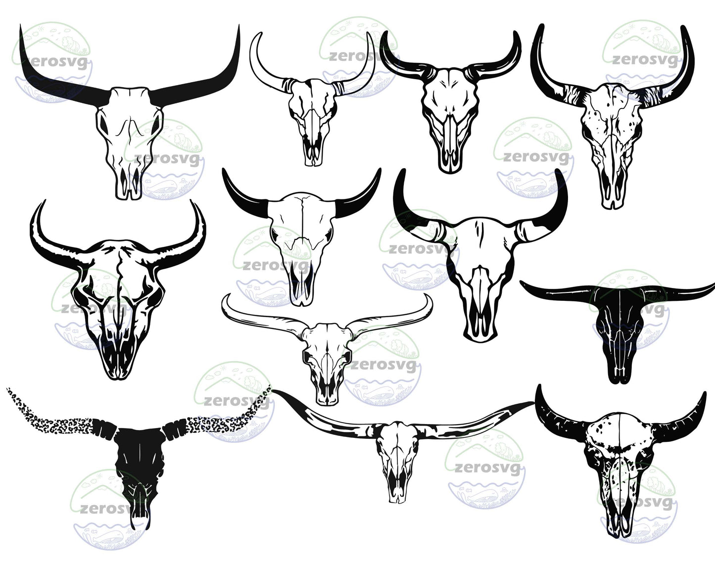 12 file Texas Longhorn Cow Skull Bundle svg, Longhorn Bull Skull svg, Hand Drawn Texas Skull svg, Western svg, Desert Cow Skull Svg Png Dxf Eps , cricut , file cut , Silhouette, Digital Dowload