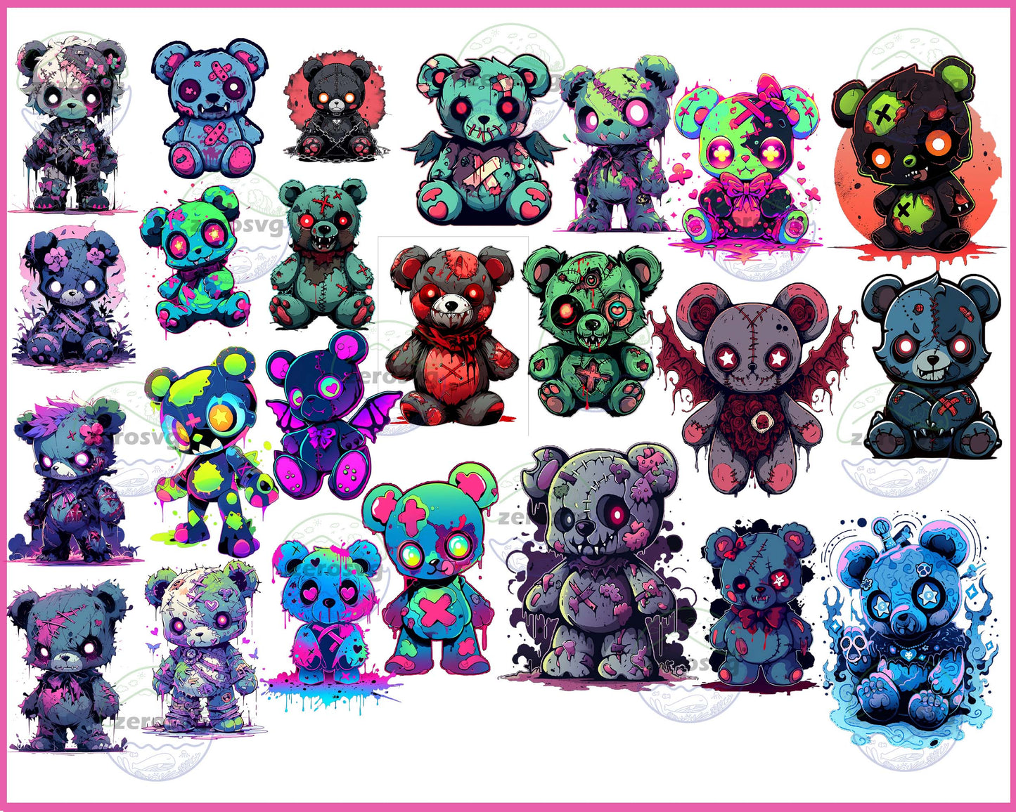 24 FILE Scary Teddy Bears PNG EPS SVG Spooky Zombie Teddybear Monster Teddy Bear Horror Teddy Scare Bear Downloadable , Digital Download ,Instant Download