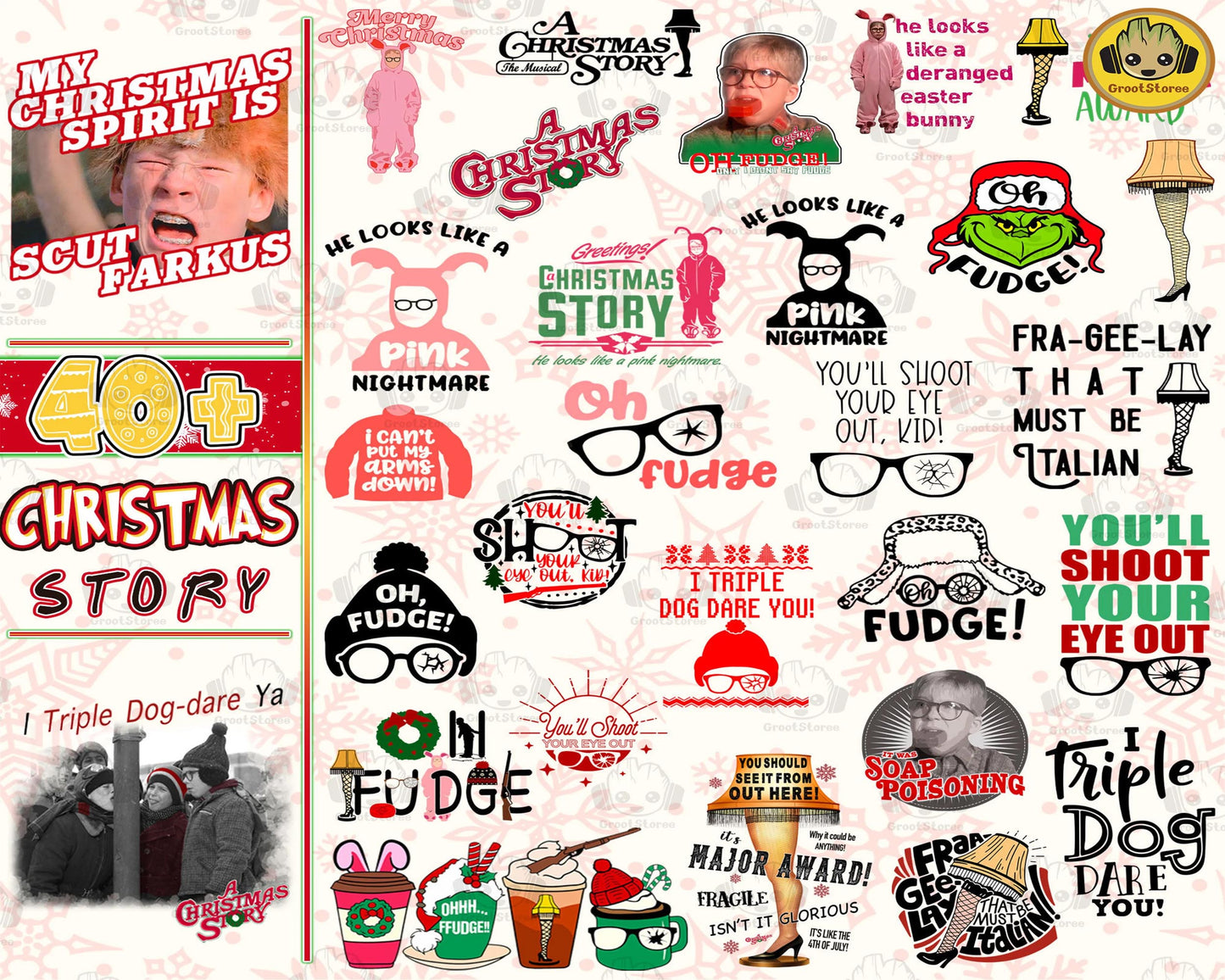 40+ Christmas Story Png Bundle, Oh Fudge Png, Christmas Movie Png Bundle, Digital Download ,Instant Download