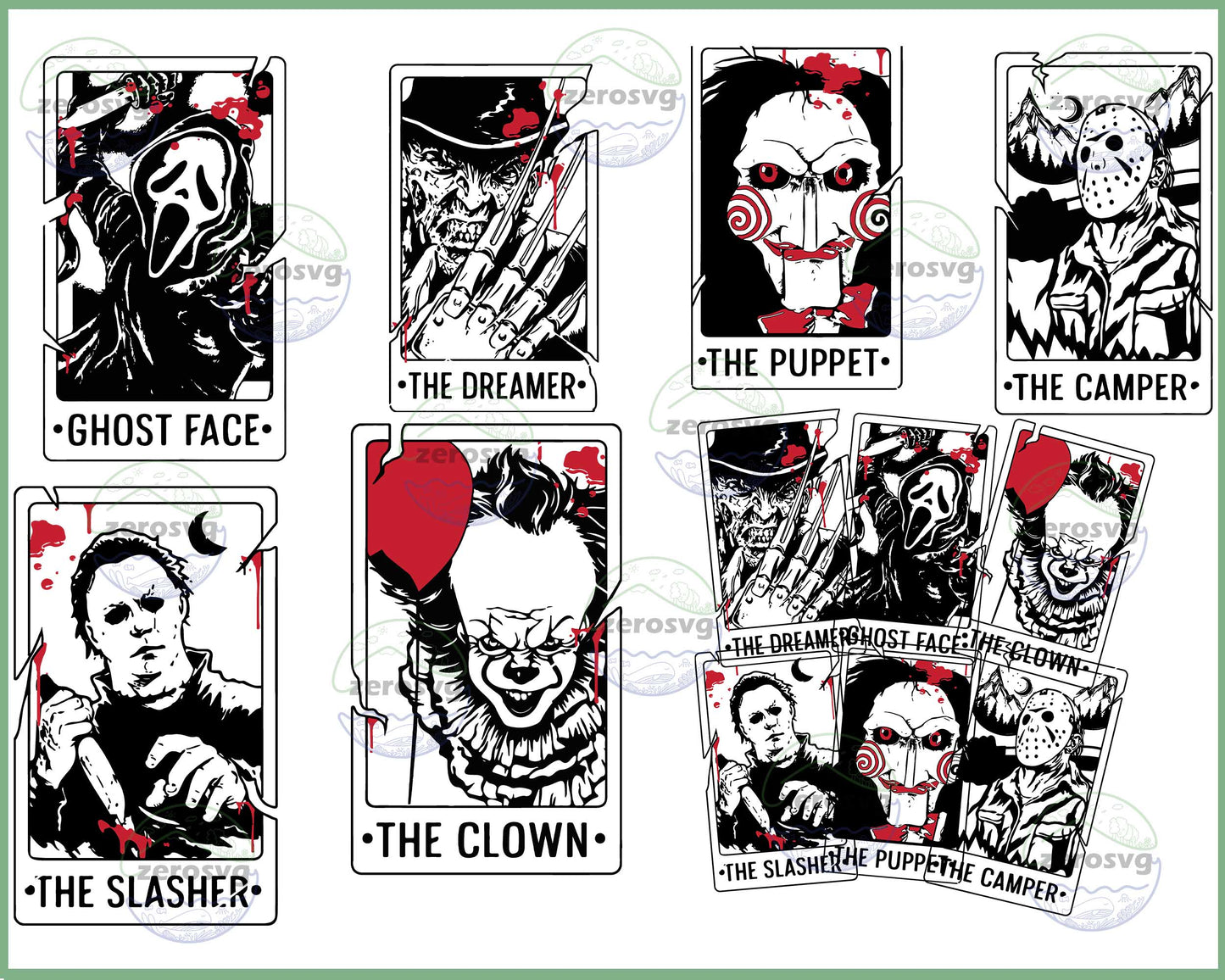 6 file Horror svg, Horror Characters Tarot Card SVG, Horror friends SVG DXF EPS PNG, Cutting Image, File Cut , Digital Download, Instant Download