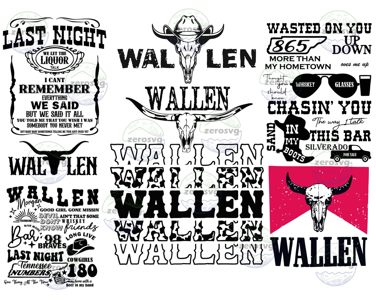 6 file Retro Wallen Bull Skull Bundle svg , Country Western Png, Wallen PNG, Svg Png Dxf Eps , cricut , file cut , Silhouette, Digital Dowload