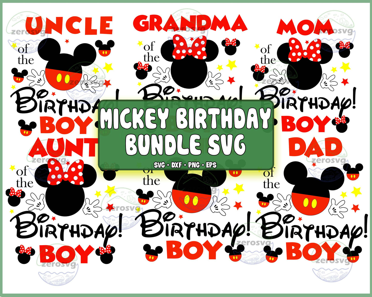 6 file mickey birthday boy bundle svg, Birthday Boy Family Svg, Happy Birthday SVG, EPS, PNG, DXF for Cricut, Silhouette