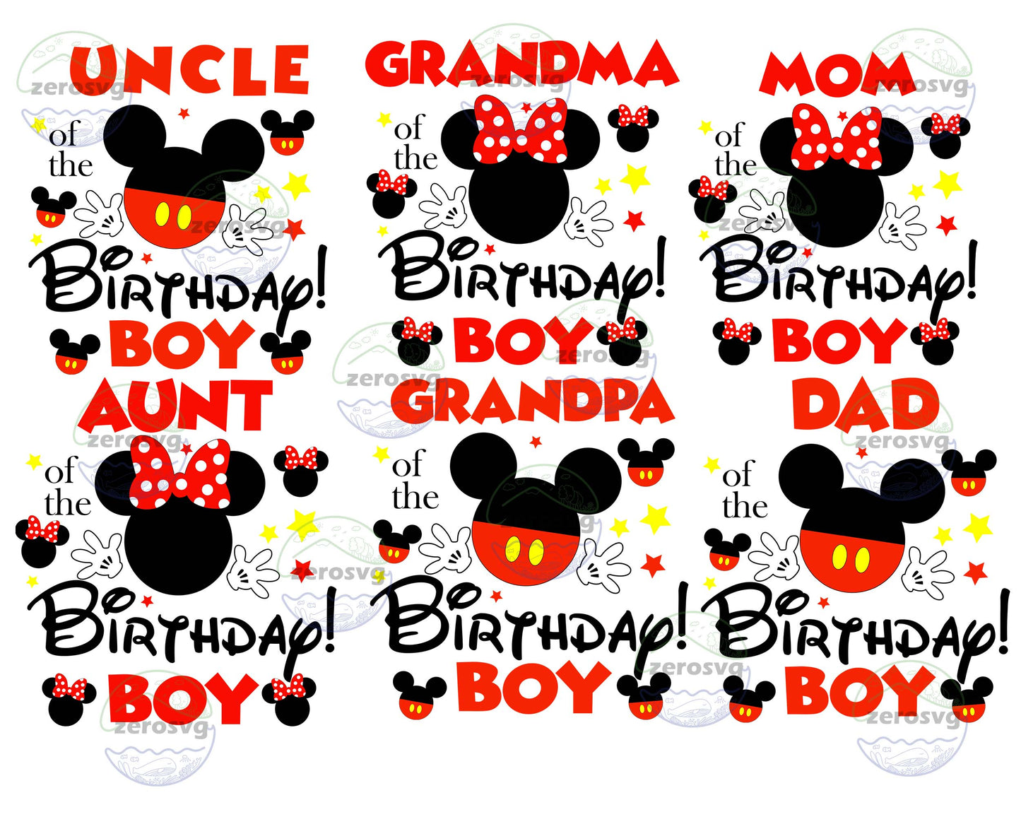 6 file mickey birthday boy bundle svg, Birthday Boy Family Svg, Happy Birthday SVG, EPS, PNG, DXF for Cricut, Silhouette