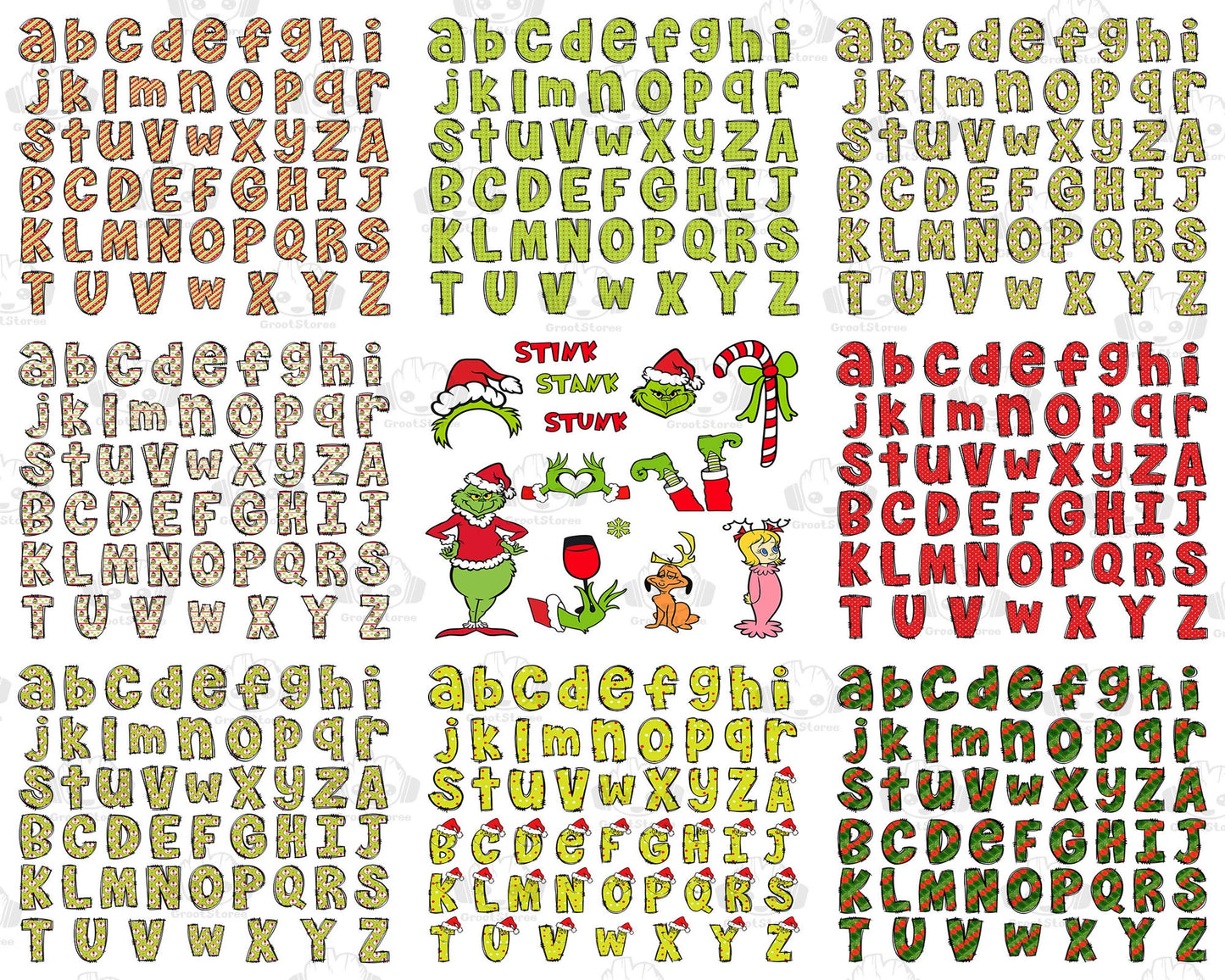 7 Set Christmas Alpha Doodle Png Bundle, Christmas Character Alphabet Bundle, Christmas Hot Custom Png, digital download, Instant Download