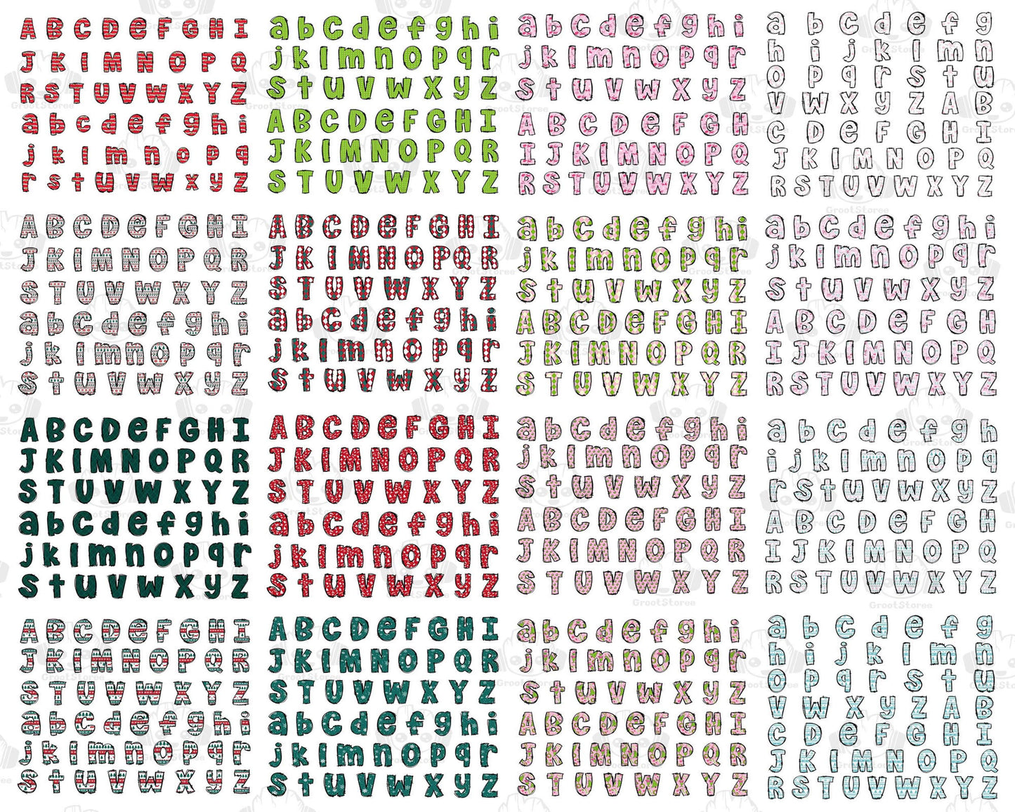 7 Set Christmas Alpha Doodle Png Bundle, Christmas Character Alphabet Bundle, Christmas Hot Custom Png, digital download, Instant Download