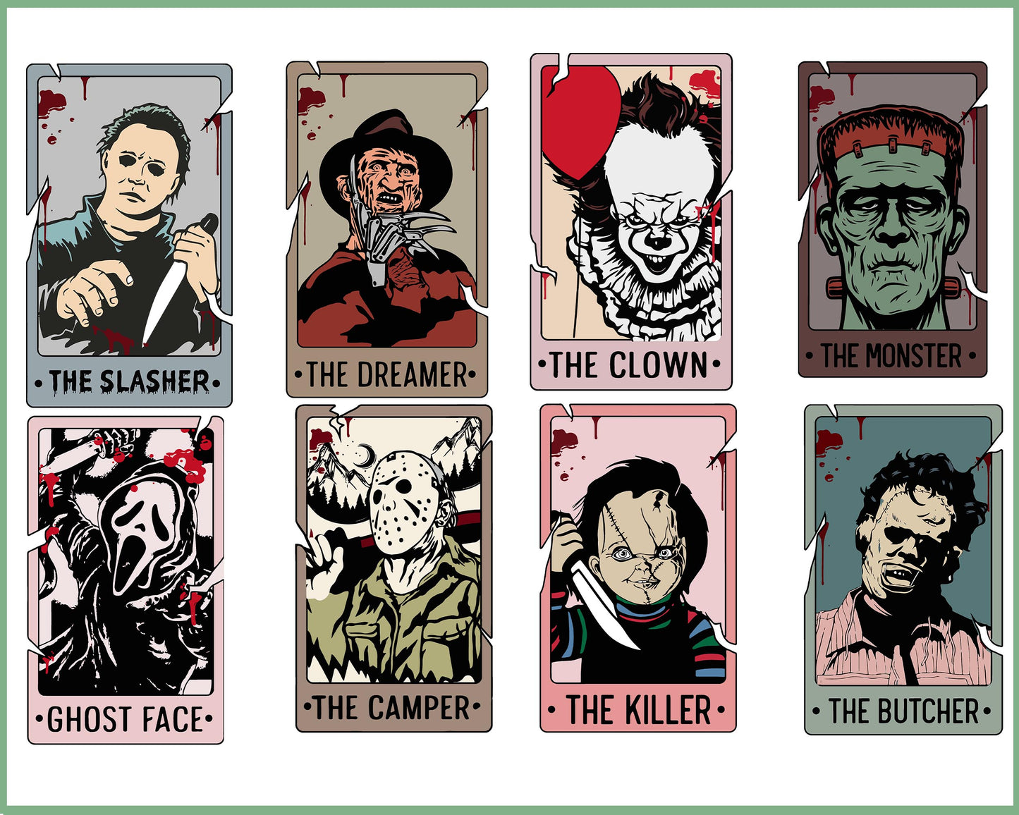 8 file Horror Characters Tarot Card SVG, Horror svg, Horror friends PNG, Horror SVG DXF EPS PNG, bundle halloween Cutting Image, File Cut , Digital Download, Instant Download