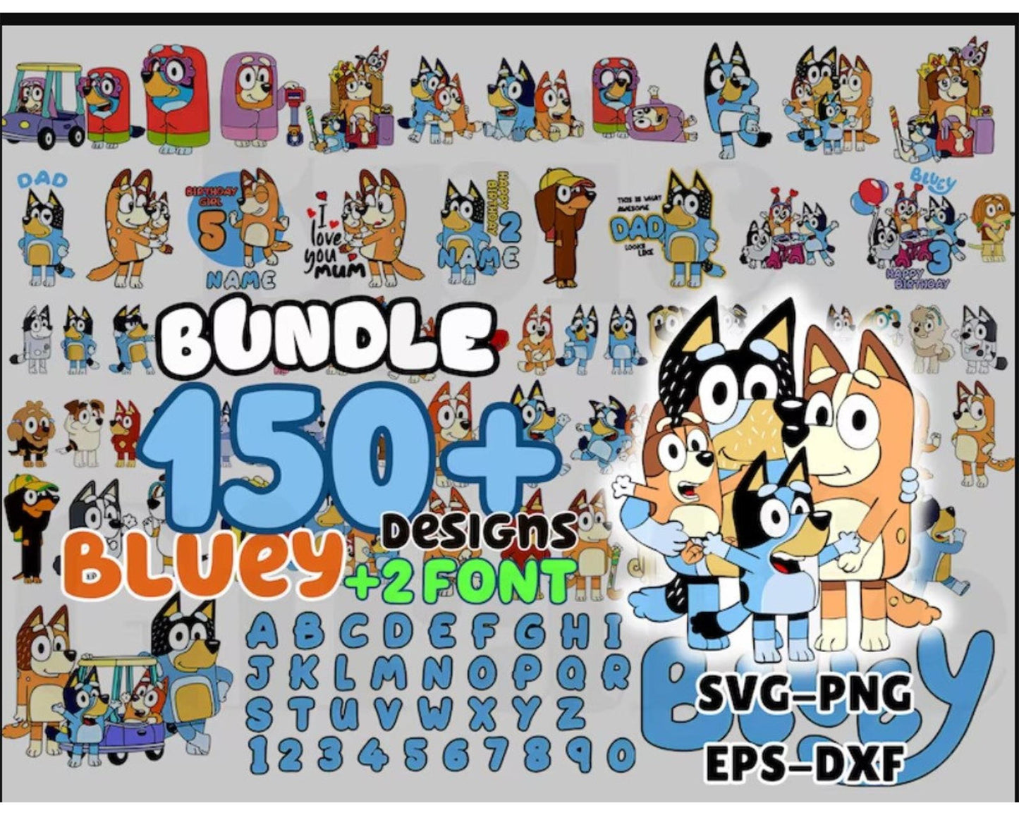 Mega Bluey Bundle Png, Bluey Family Bundle, Bluey And Bingo SVG DXF EPS PNG,  for Cricut, Silhouette, digital download