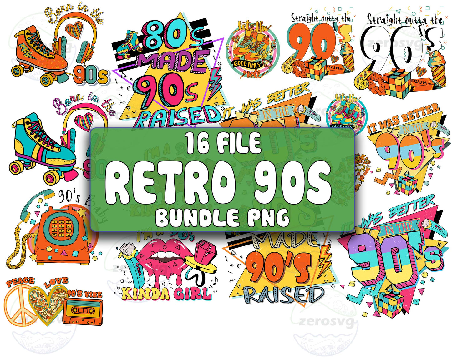 Retro 90s bundle png,16 file retro 90s png , for Cricut, Silhouette, digital download