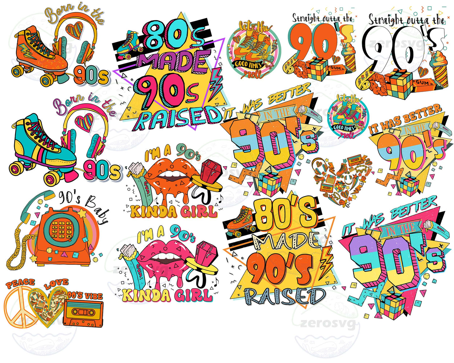 Retro 90s bundle png,16 file retro 90s png , for Cricut, Silhouette, digital download