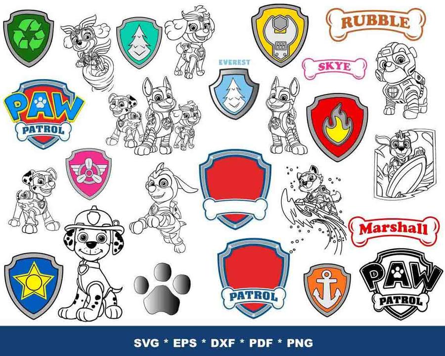 Paw Patrol SVG Bundle - 1200+ files Paw Patrol SVG, EPS, PNG, DXF for Cricut, Silhouette