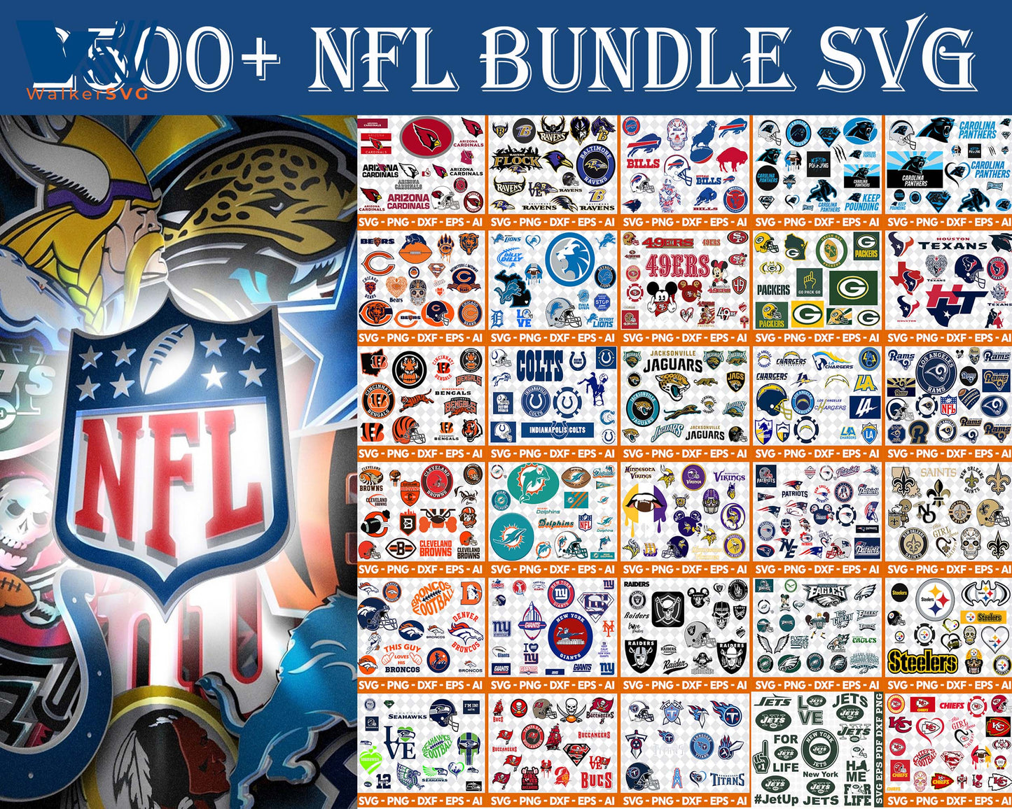 2500+ file NFL 32 team SVG Bundle - Bundle NFL 32 team SVG, EPS, PNG, DXF for Cricut, Silhouette
