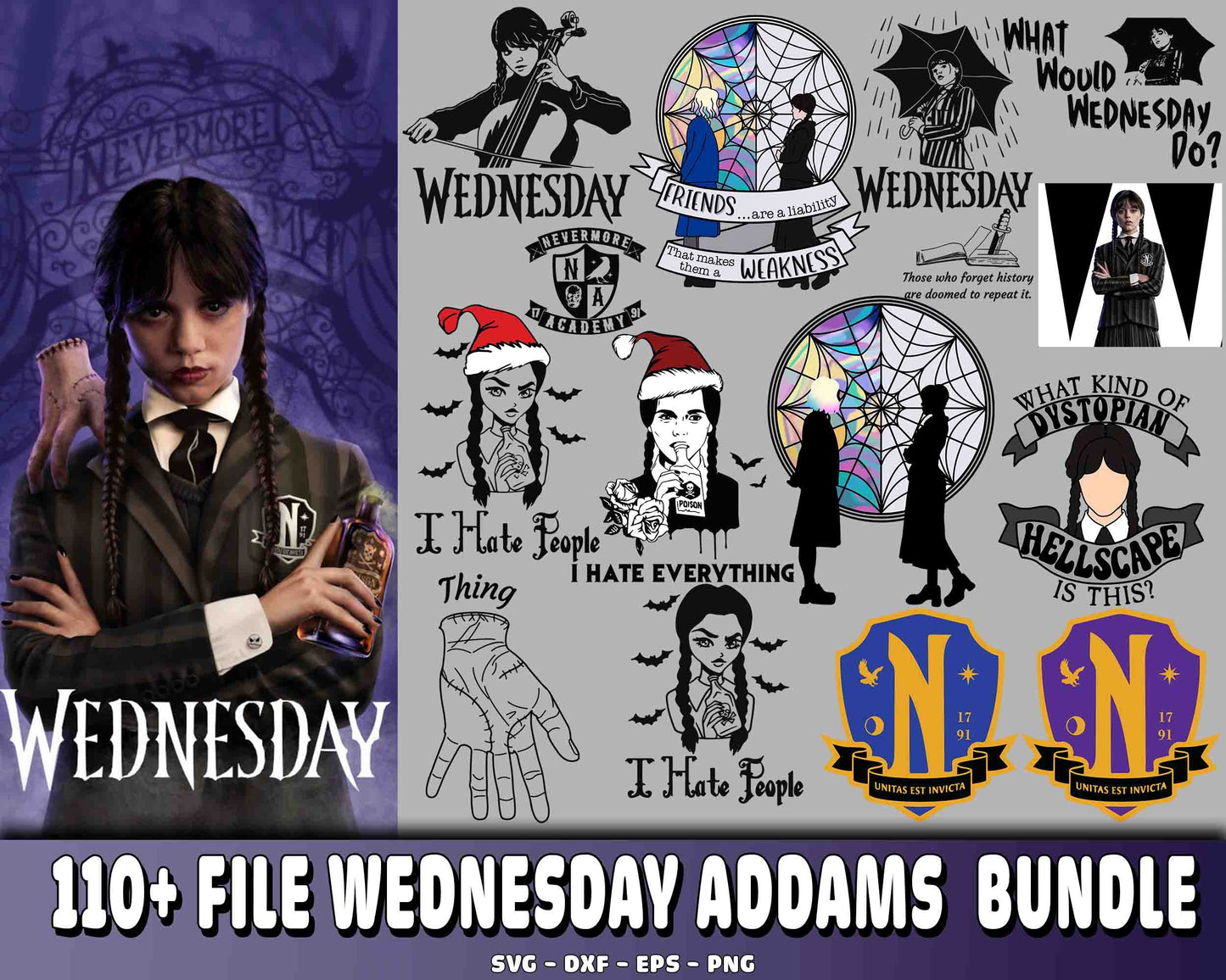 Wednesday Addams SVG Bundle - 110+ FILE Wednesday Addams SVG, EPS, PNG, DXF for Cricut, Silhouette, digital download