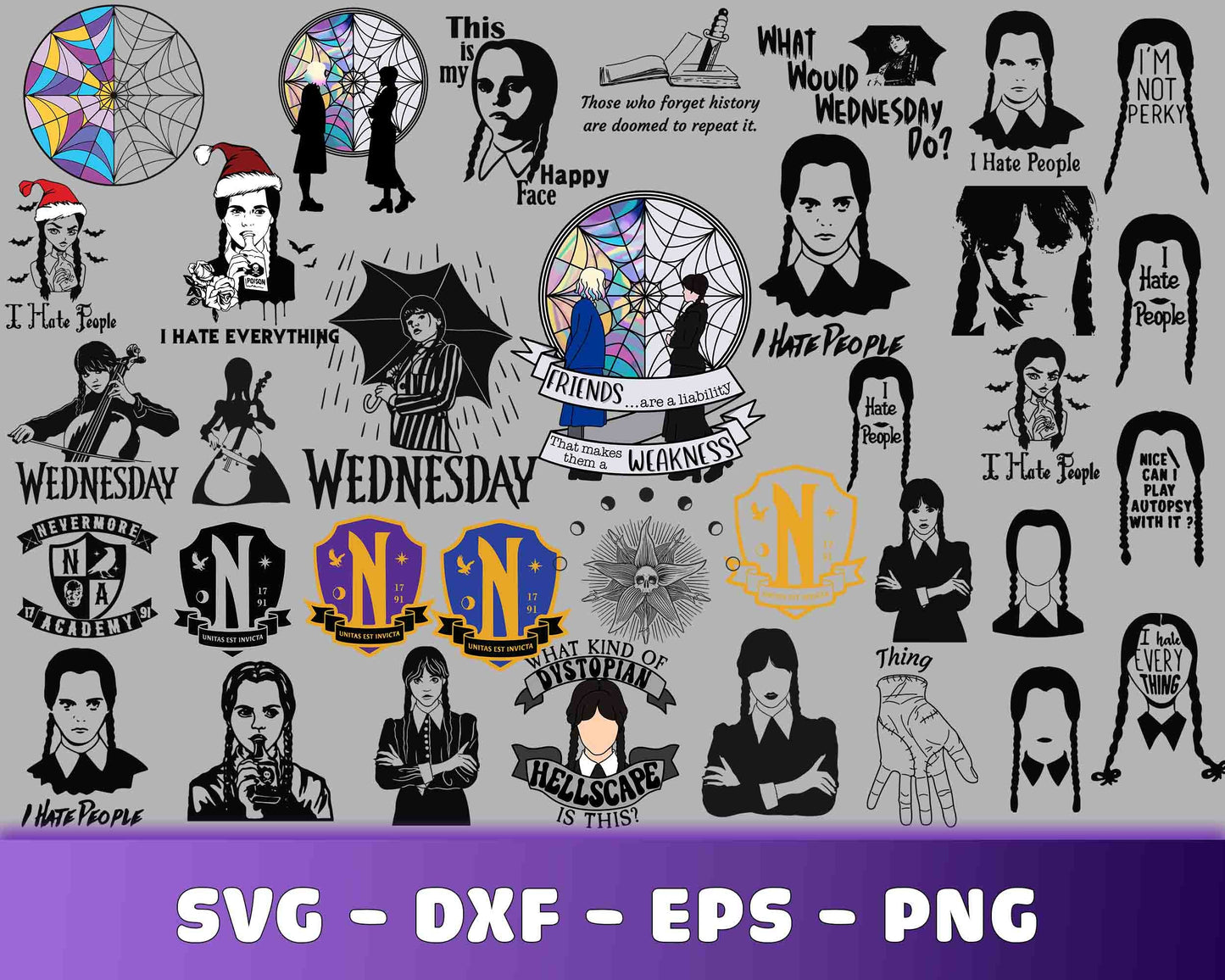 Wednesday Addams SVG Bundle - 110+ FILE Wednesday Addams SVG, EPS, PNG, DXF for Cricut, Silhouette, digital download