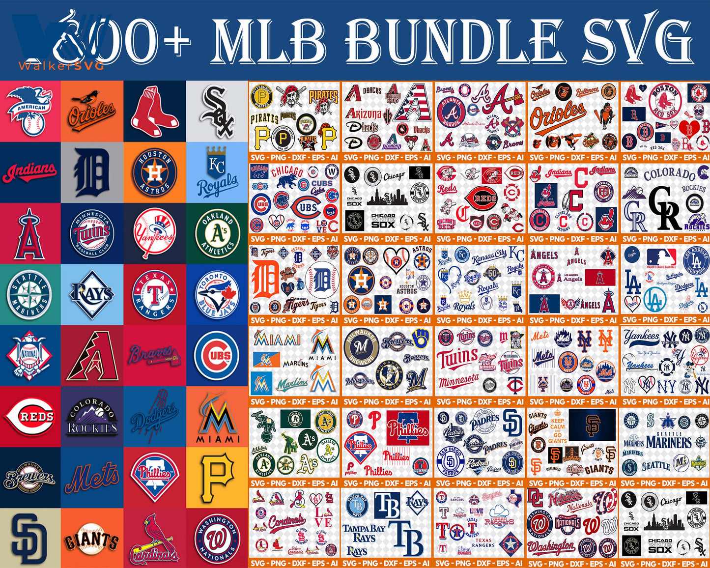 1800+ MLB SVG Bundle - 1800+ MLB SVG, EPS, PNG, DXF for Cricut, Silhouette