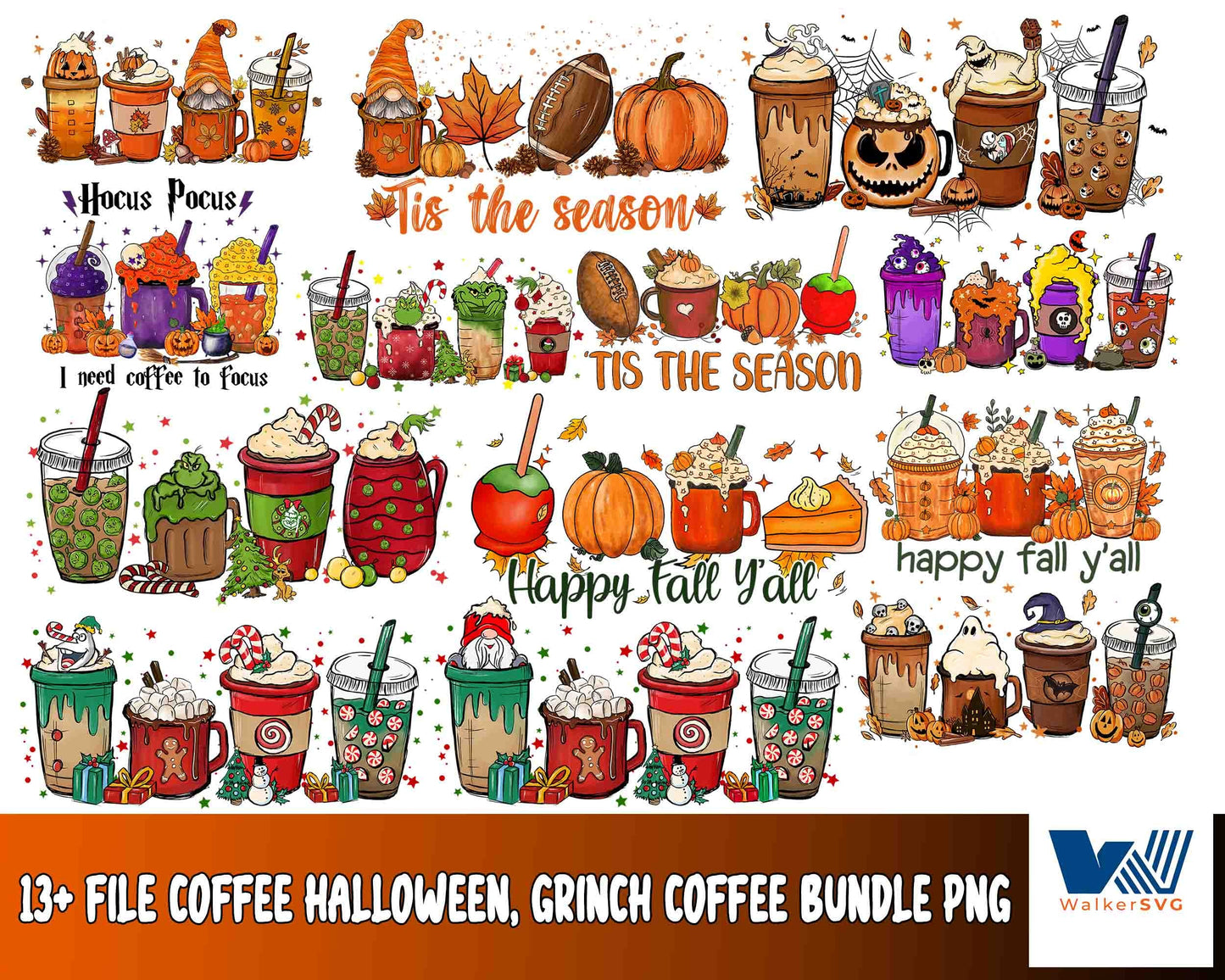 Halloween horror Coffee bundle png ,13+ file coffee halloween, Grinch Coffee bundle PNG , Silhouette , Digital download