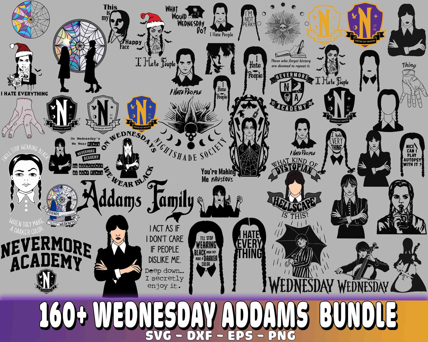 Wednesday Addams SVG Bundle - 160+ file Wednesday Addams SVG, EPS, PNG, DXF for Cricut, Silhouette, digital download