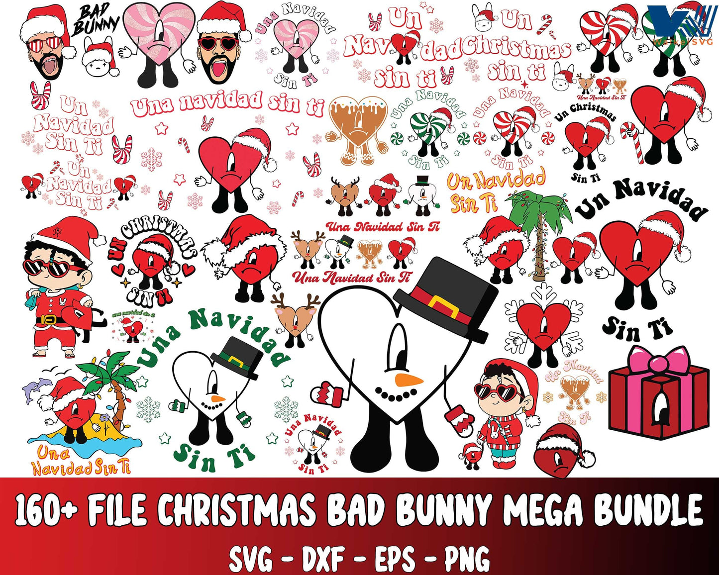 Christmas bad bunny bundle svg, 160+ file Christmas Bad Bunny mega bundle SVG , Un verano sin ti christmas SVG DXF EPS PNG , file cut , for Cricut, Silhouette , digital download
