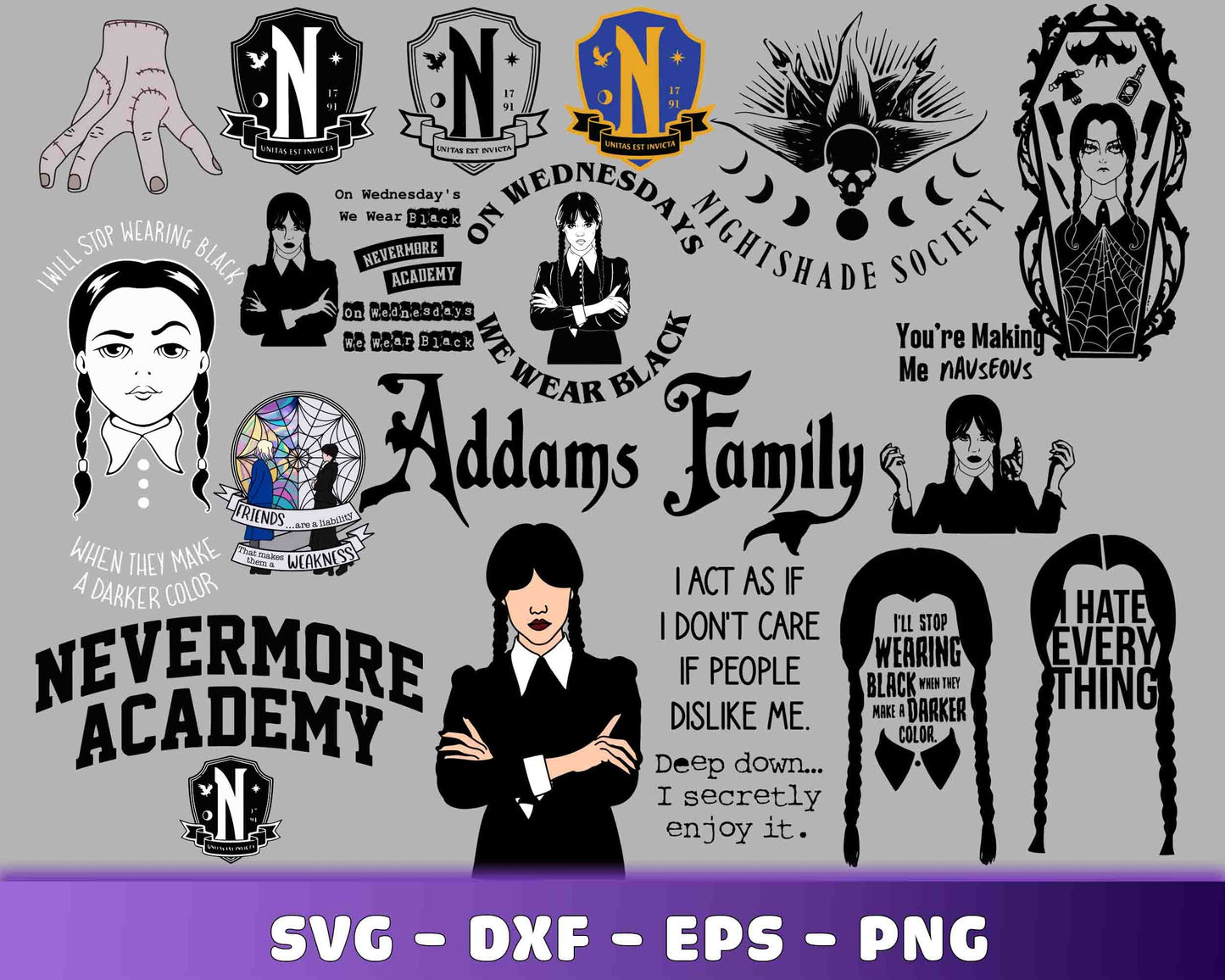 Wednesday Addams SVG Bundle - 160+ file Wednesday Addams SVG, EPS, PNG, DXF for Cricut, Silhouette, digital download
