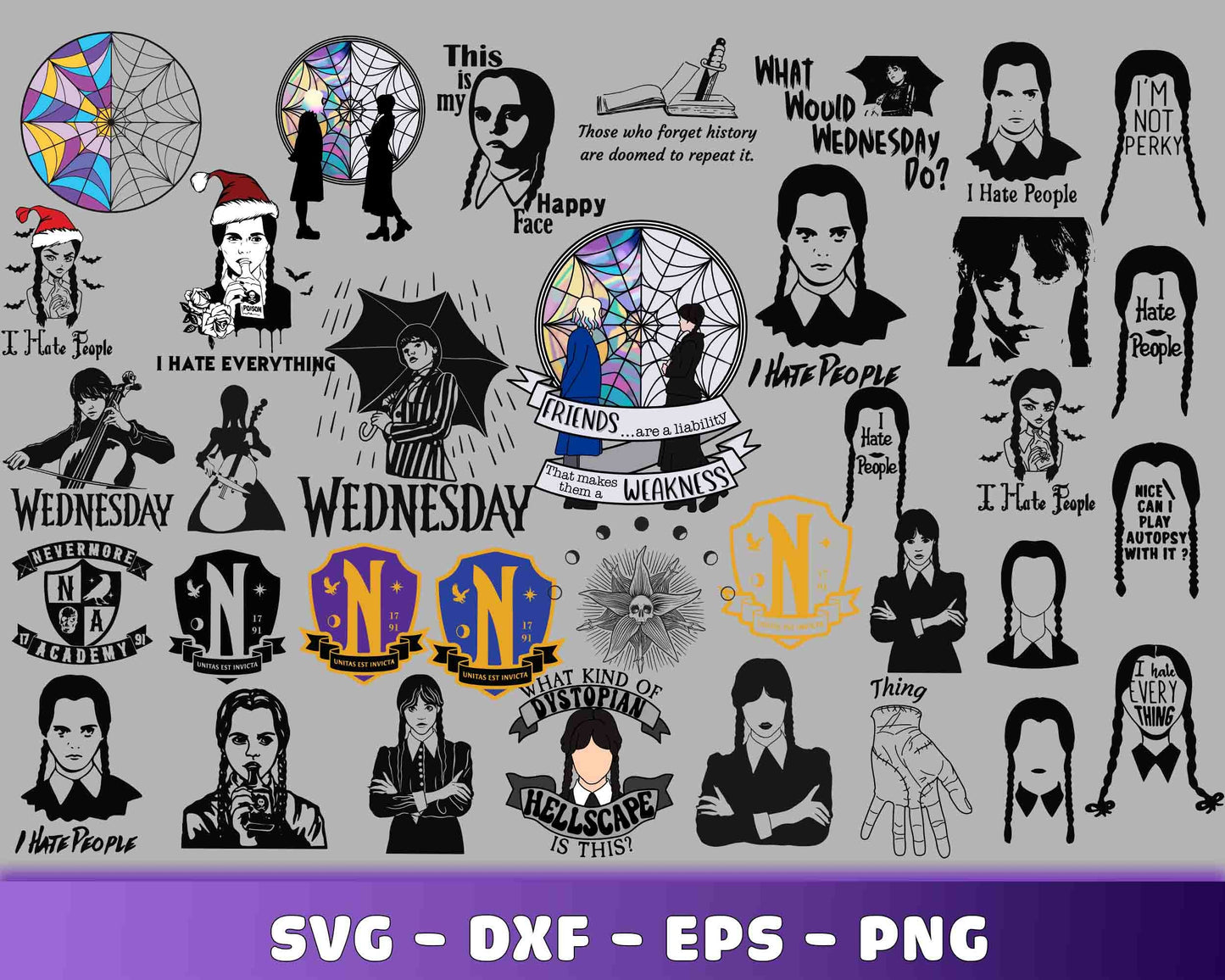 Wednesday Addams SVG Bundle - 160+ file Wednesday Addams SVG, EPS, PNG, DXF for Cricut, Silhouette, digital download