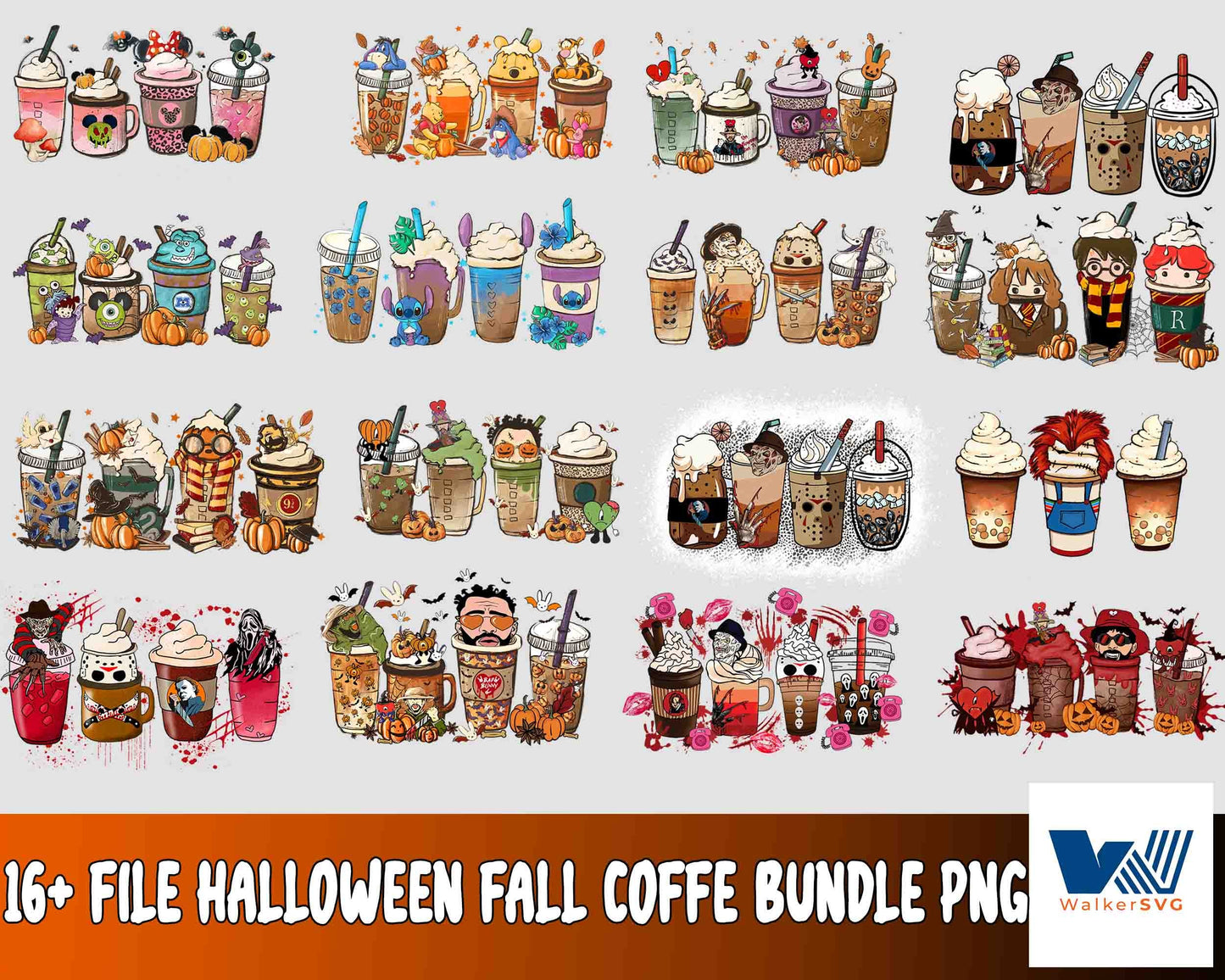 halloween fall coffe bundle png,16+ file halloween fall coffe  bundle PNG ,bundle halloween PNG , Silhouette , Digital download