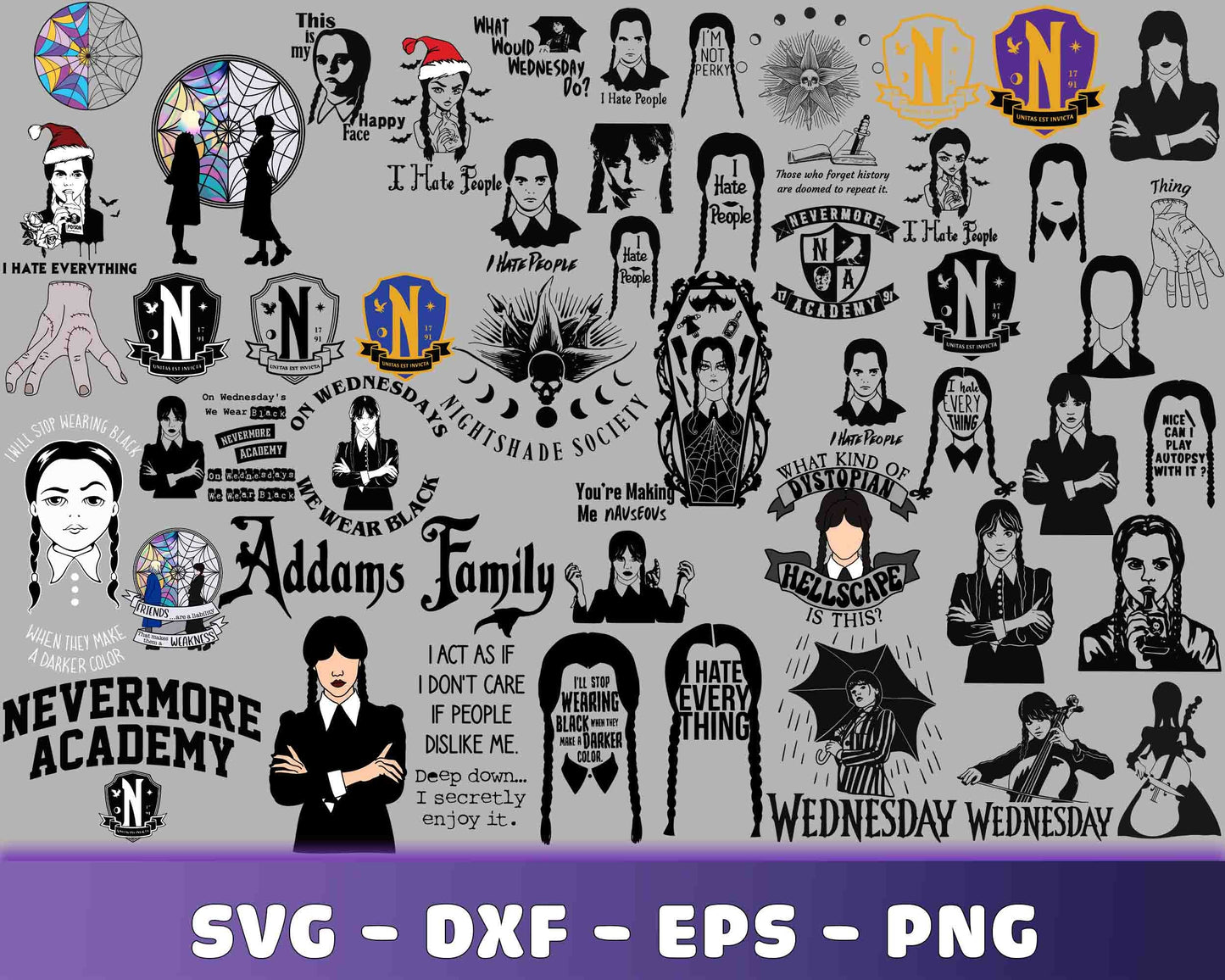 Wednesday Addams SVG Bundle - 170+ file Wednesday Addams SVG, EPS, PNG, DXF for Cricut, Silhouette, digital download