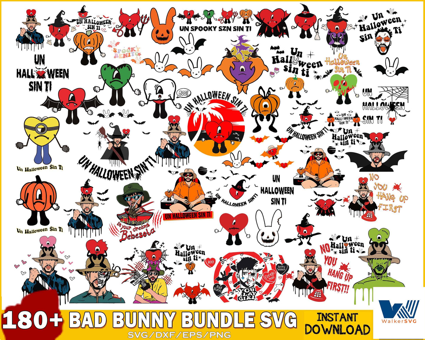 Bad bunny halloween bundle svg, 180+ file bad bunny halloween SVG , Mega Bundle bad bunny SVG DXF EPS PNG , file cut , for Cricut, Silhouette , digital download