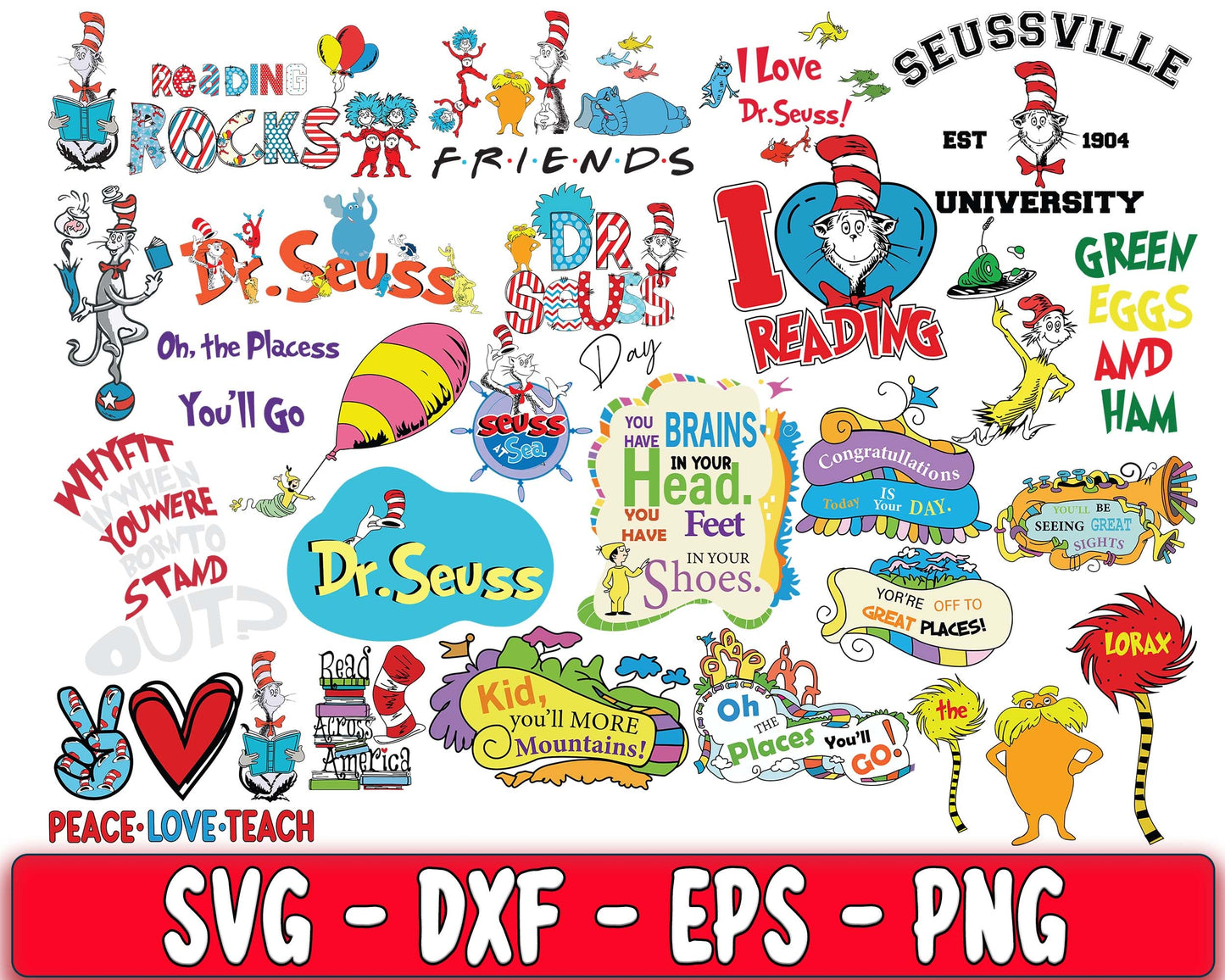 20+ file Dr seuss svg bundle svg, cat in the hat bundle svg, the Lorax bundle svg, green eggs and ham bundle SVG, EPS, PNG, DXF , cricut , file cut, for Cricut, Silhouette , digital download, Instant Download