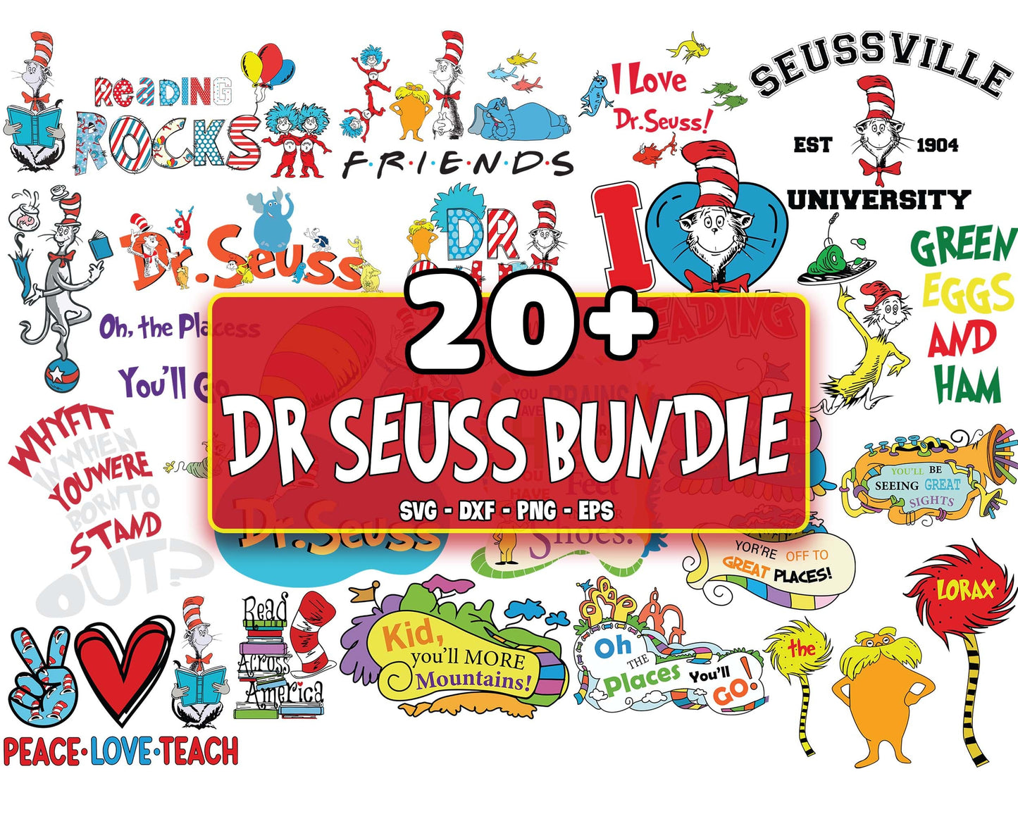 20+ file Dr seuss svg bundle svg, cat in the hat bundle svg, the Lorax bundle svg, green eggs and ham bundle SVG, EPS, PNG, DXF , cricut , file cut, for Cricut, Silhouette , digital download, Instant Download