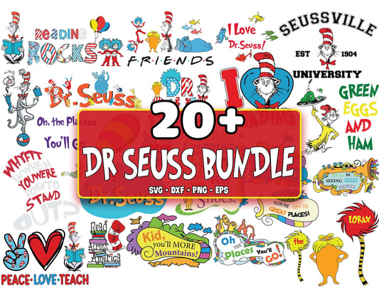 20+ file  Dr seuss svg bundle svg, cat in the hat bundle svg, the Lorax bundle svg, green eggs and ham bundle SVG, EPS, PNG, DXF , cricut , file cut, for Cricut, Silhouette , digital download, Instant Download