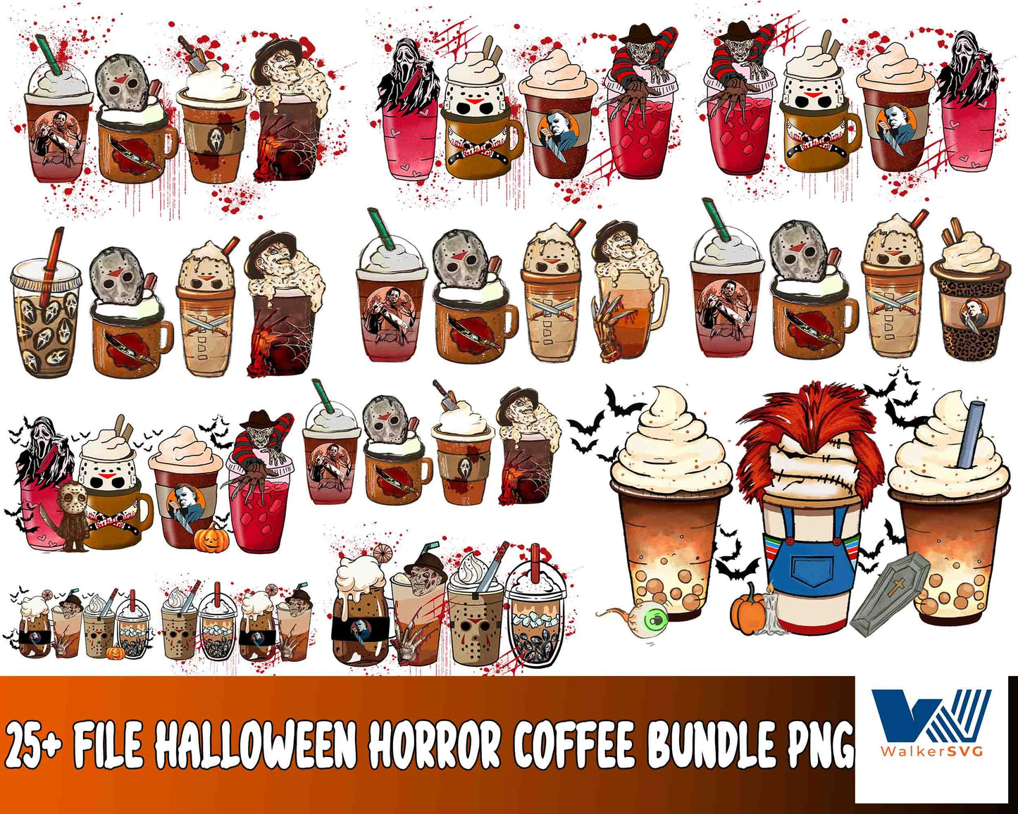 Halloween horror Coffee bundle png ,25+ file Halloween horror Coffee bundle Png , Silhouette , Digital download