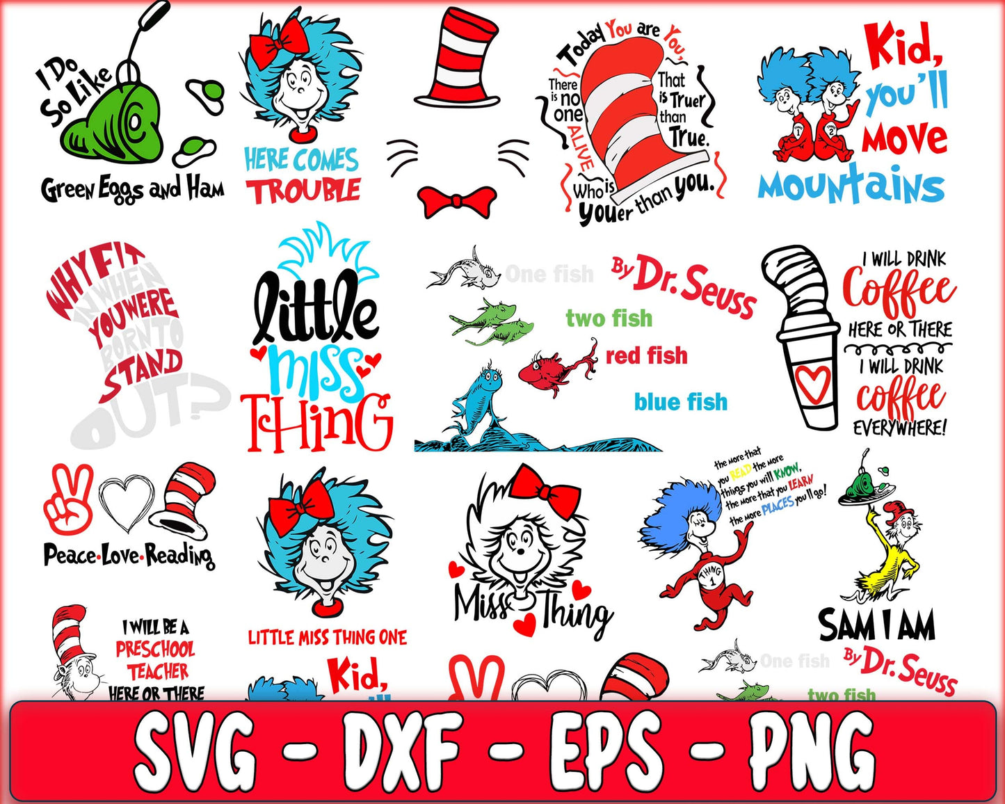 30+ file Dr seuss bundle svg , cat in the hat bundle svg, Dr seuss SVG, EPS, PNG, DXF , cricut , file cut, for Cricut, Silhouette , digital download, Instant Download