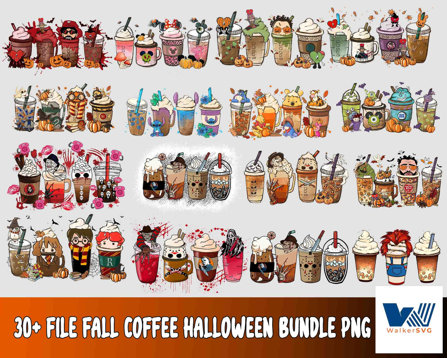 Fall Coffee bundle png,30+ file Fall coffee halloween bundle PNG ,bundle halloween PNG , Silhouette , Digital download