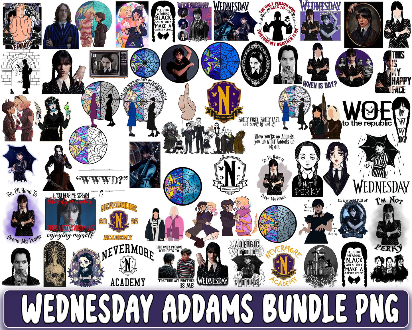 Wednesday Addams PNG Bundle - 320 file Wednesday Addams bundle PNG for Cricut, Silhouette, digital download