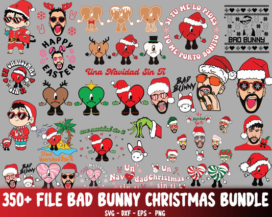 Christmas bad bunny bundle svg, 300+ file Christmas Bad Bunny mega bundle SVG , Un verano sin ti christmas SVG DXF EPS PNG , file cut , for Cricut,  Silhouette , digital download
