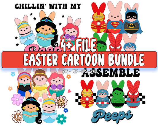 4 Easter Cartoon svg Bundle, Easter Princess svg, Easter Superman svg , Happy Easter Day svg , Easter Bunny SVG Bundle - 4+ files Easter SVG, EPS, PNG, DXF for Cricut, Silhouette
