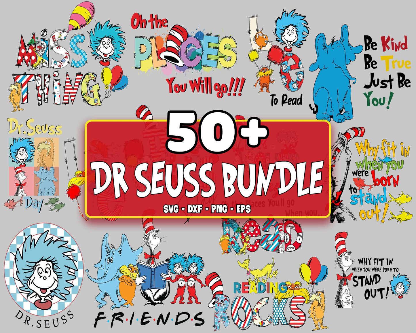 50+ file Dr Suess Bundle SVG , cat in the hat , Horton Hears,Miss thing, Love dr seuss , On the places you will go bundle SVG, EPS, PNG, DXF , cricut , file cut, for Cricut, Silhouette , digital download, Instant Download