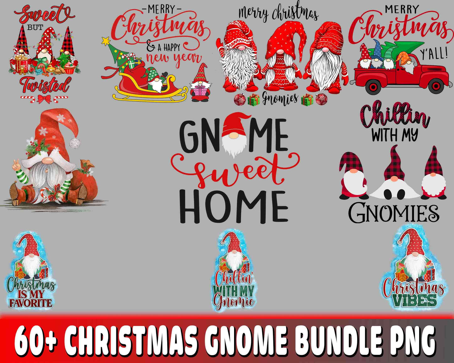 Christmas Gnome Bundle PNG ,60+ file Christmas Gnome Bundle PNG , file cut , Silhouette, digital download, Instant Download