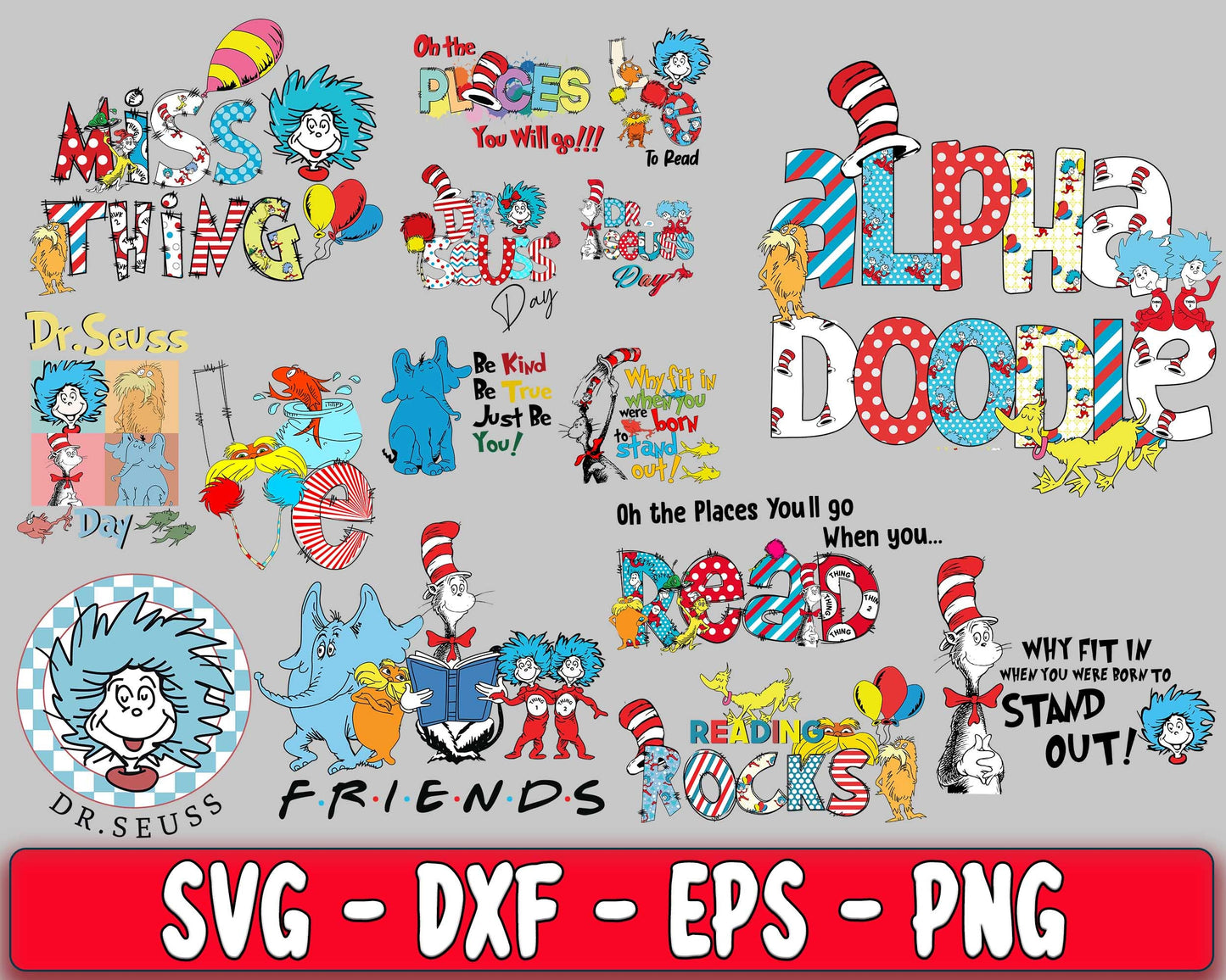 60+ file Dr Suess Bundle SVG , cat in the hat , Horton Hears,Miss thing, Love dr seuss , On the places you will go bundle SVG, EPS, PNG, DXF , cricut , file cut, for Cricut, Silhouette , digital download, Instant Download