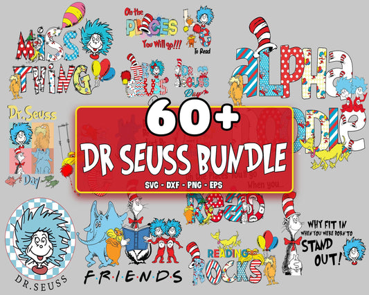 60+ file Dr Suess Bundle SVG , cat in the hat , Horton Hears,Miss thing, Love dr seuss , On the places you will go bundle SVG, EPS, PNG, DXF , cricut , file cut, for Cricut, Silhouette , digital download, Instant Download