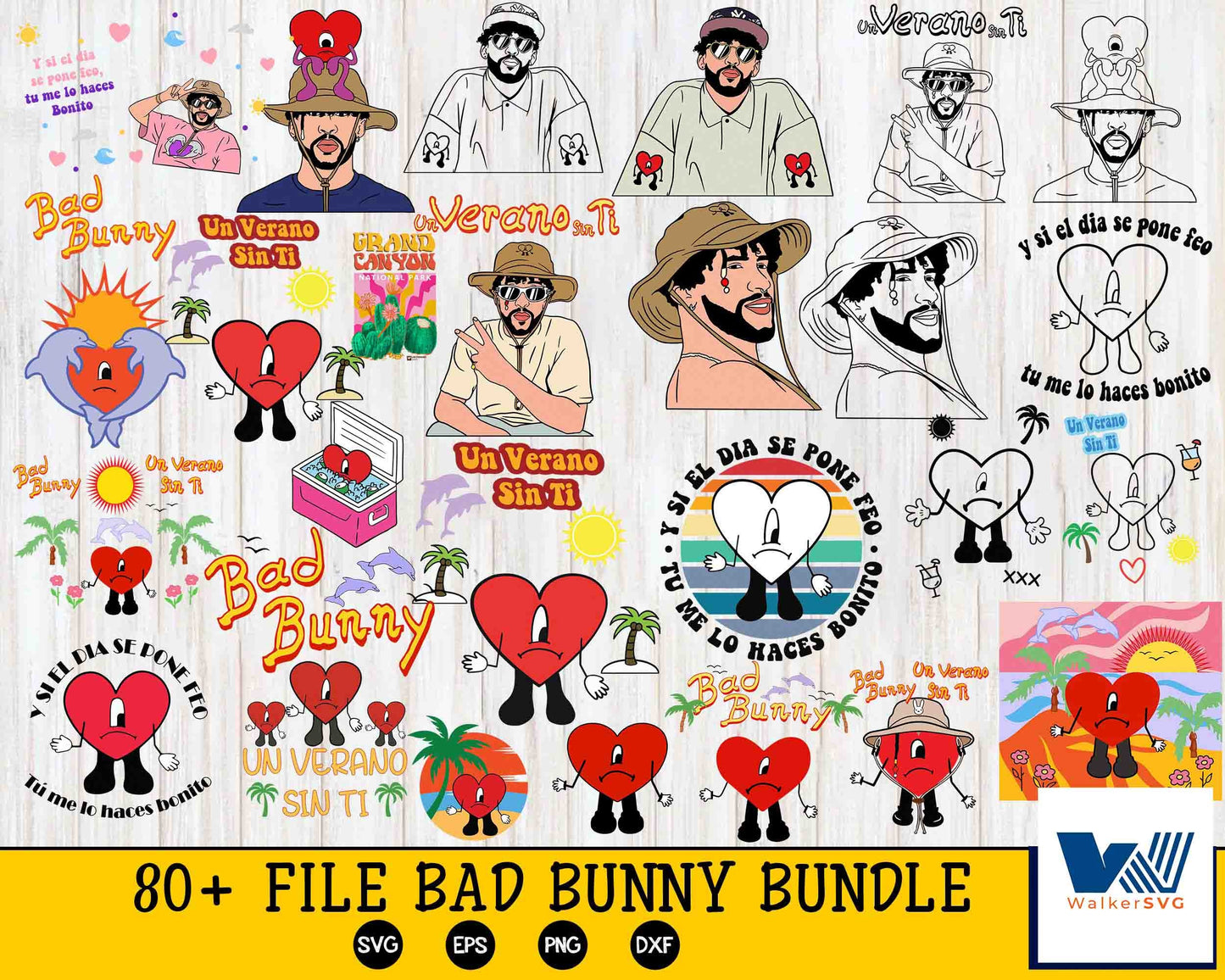 bad bunny bundle svg, 80+ file bad bunny SVG , Mega Bundle bad bunny SVG DXF EPS PNG , file cut , for Cricut, Silhouette , digital download