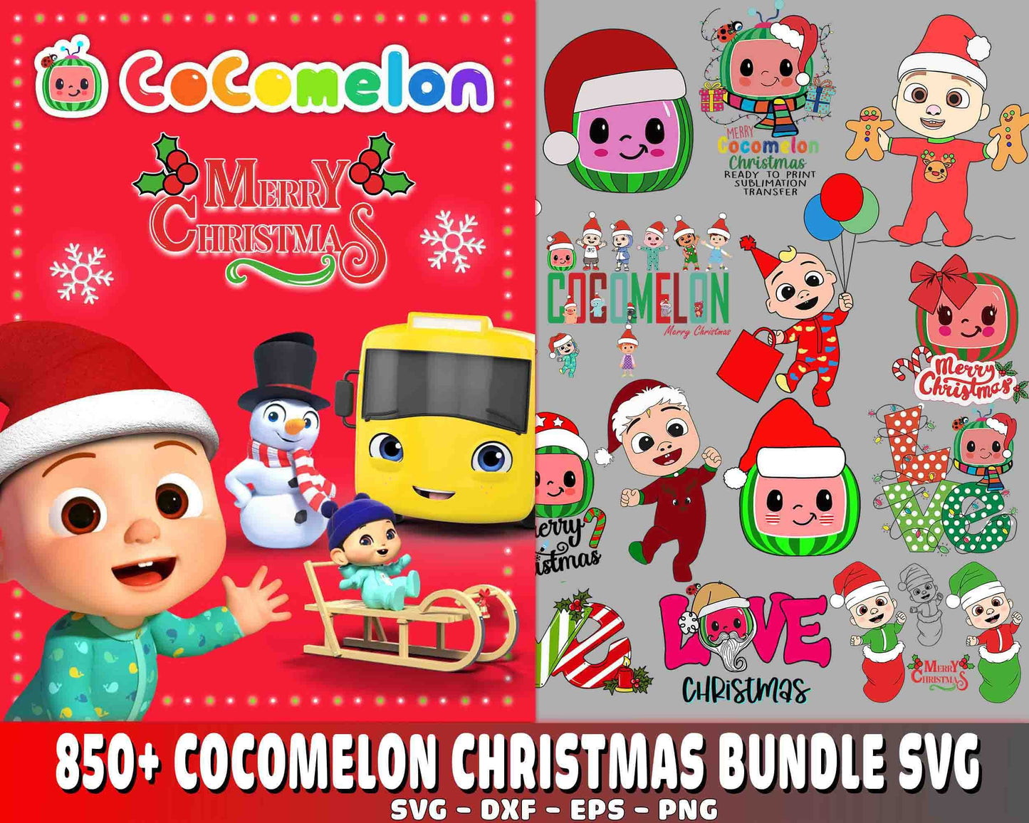 Cocomelon Christmas Bundle SVG , 850+ file Cocomelon Christmas bundle PNG SVG DXF EPS , cricut , file cut , Silhouette, digital download, Instant Download