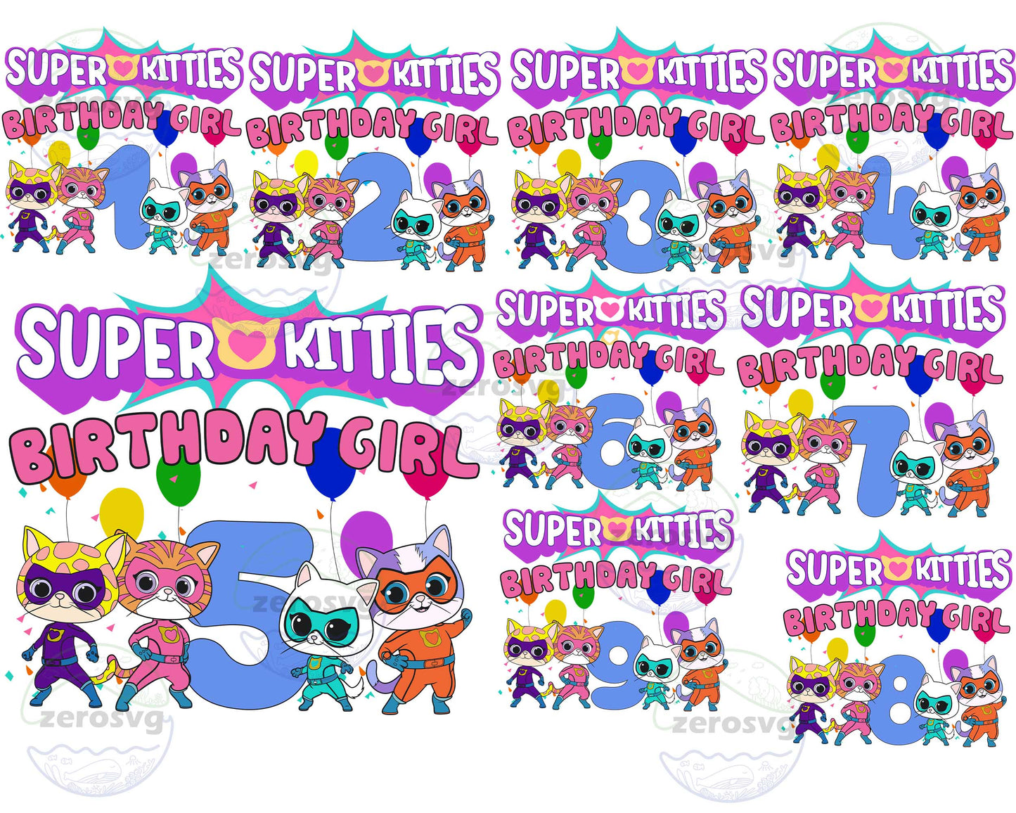 9 file Junior SuperKitties Birthday Girls Number bundle, SuperKitties Birthday Girls SVG EPS DXF PNG , Cutting Image, cricut , file cut , digital download ,Instant Download