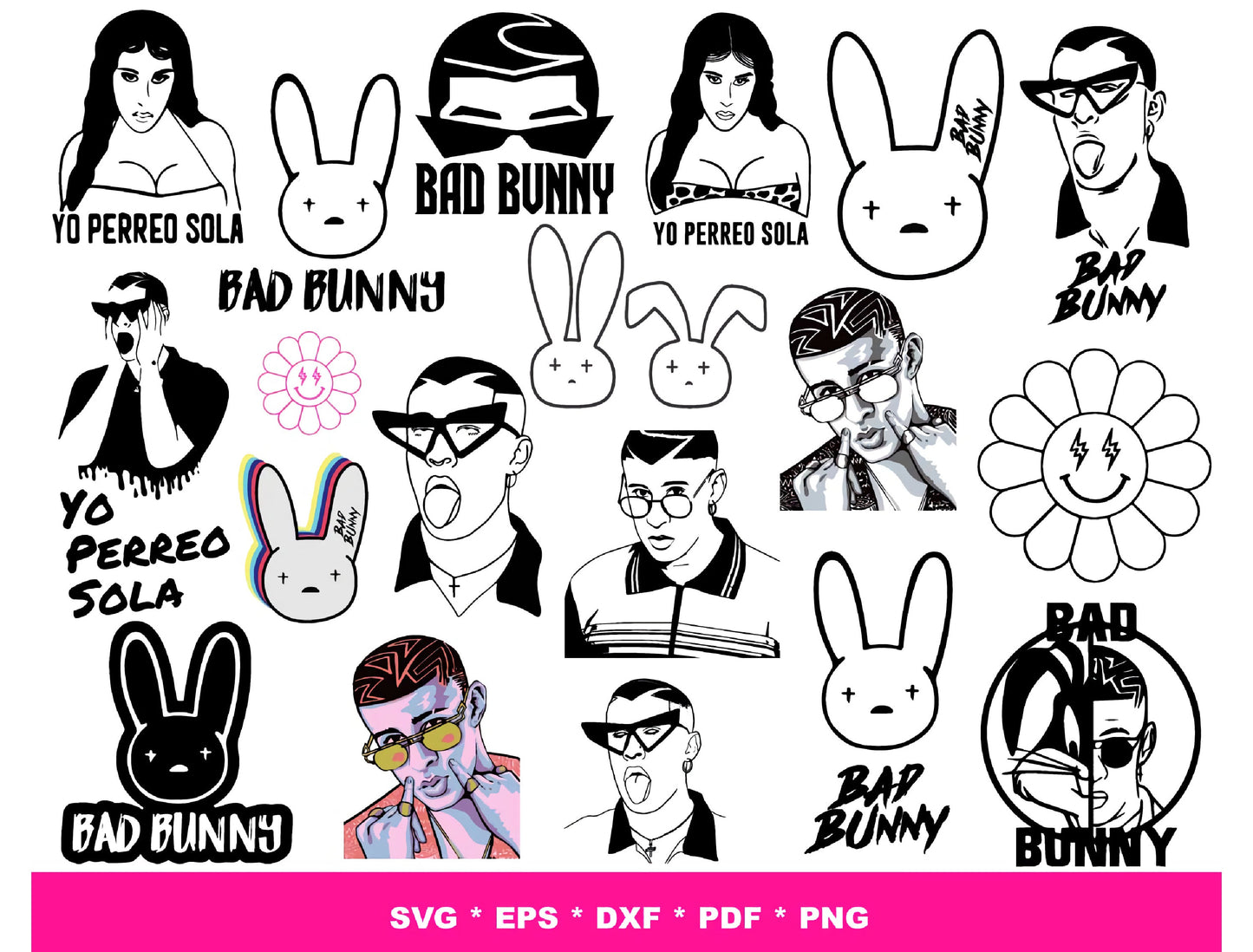 Bad Bunny SVG Bundle - 250+ files Bad Bunny SVG, EPS, PNG, DXF for Cricut, Silhouette