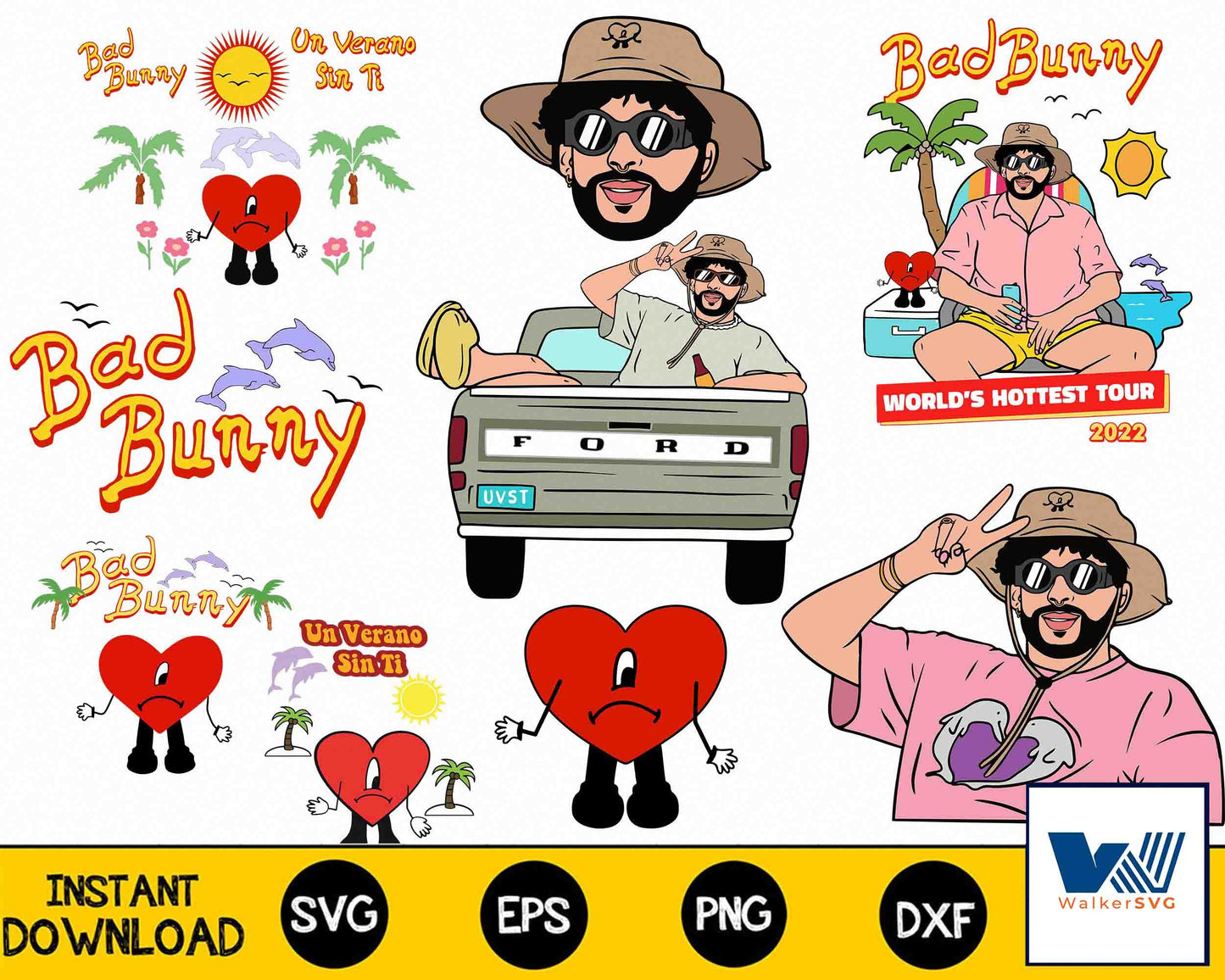 Bad Bunny SVG, Mega Bundle bad bunny SVG DXF EPS PNG , file cut , for Cricut, Silhouette , digital download