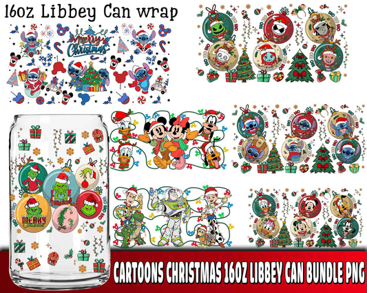 Cartoons Christmas 16oz Libbey Can bundle  PNG  , Cutting Image, cricut , file cut , digital download ,Instant Download