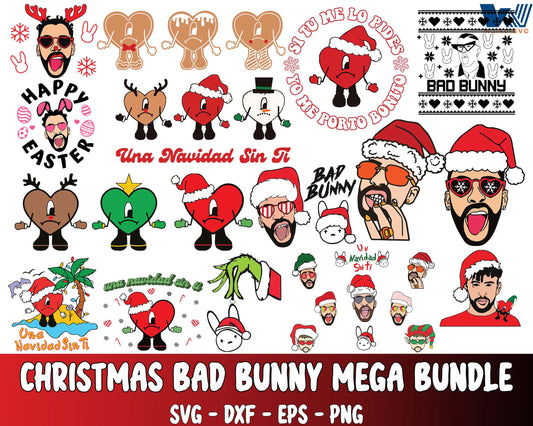 Christmas bad bunny bundle svg,  Christmas Bad Bunny mega bundle SVG , Un verano sin ti christmas SVG DXF EPS PNG , file cut , for Cricut,  Silhouette , digital download