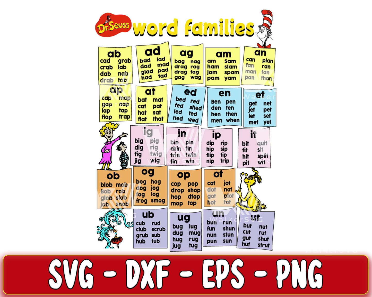 Dr Seuss Content Word Families READ SVG, EPS, PNG, DXF , cricut , file cut, for Cricut, Silhouette , digital download, Instant Download