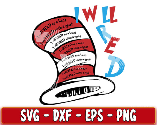Dr. Seuss I will read book SVG, EPS, PNG, DXF , cricut , file cut, for Cricut, Silhouette , digital download, Instant Download