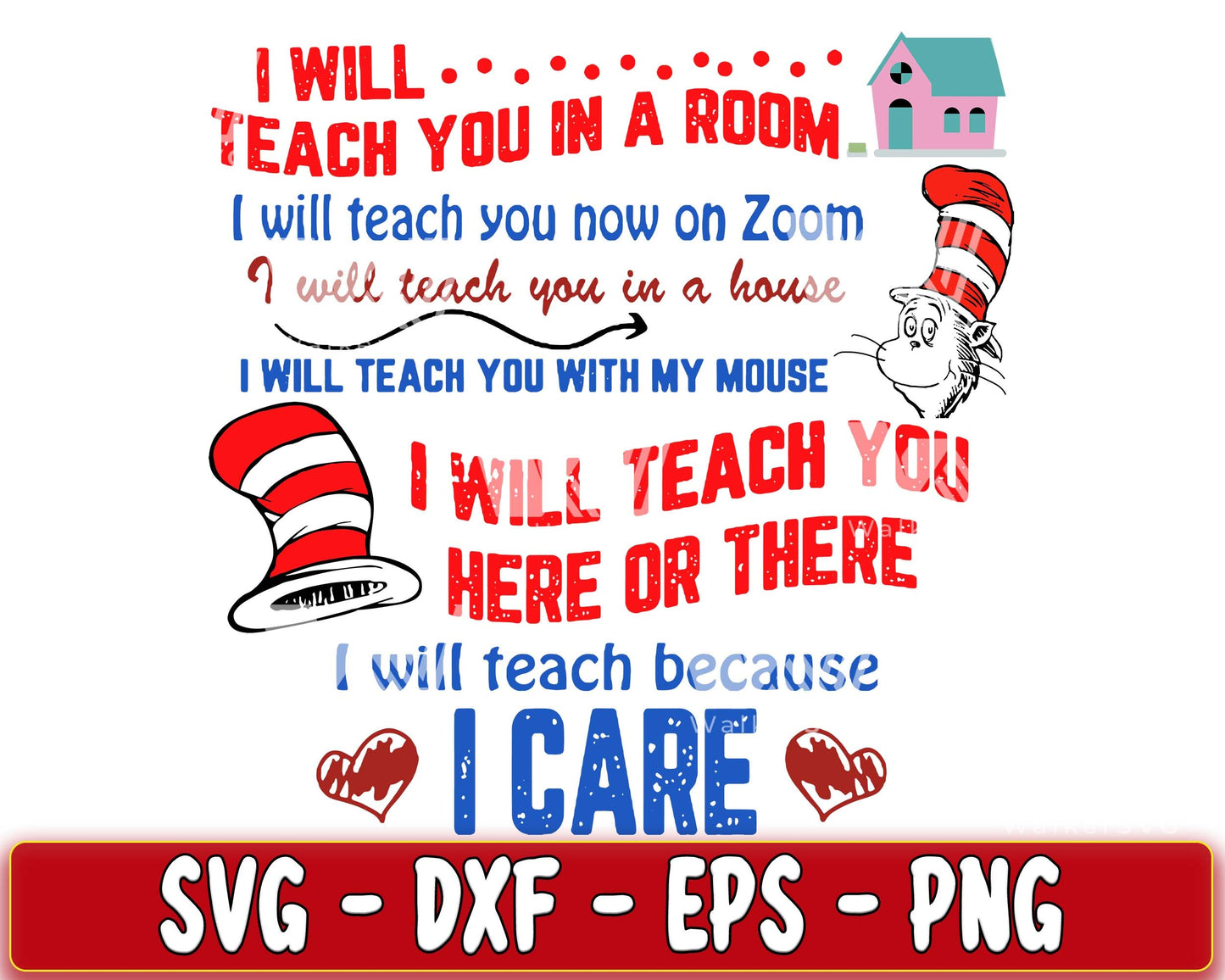 Dr. Seuss I will teach you in a room... SVG, EPS, PNG, DXF , cricut , file cut, for Cricut, Silhouette , digital download, Instant Download